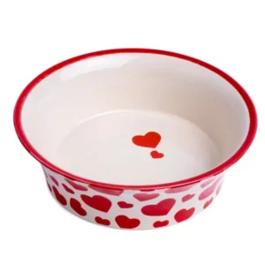 Petface Red Hearts Flared Ceramic Cat Bowl