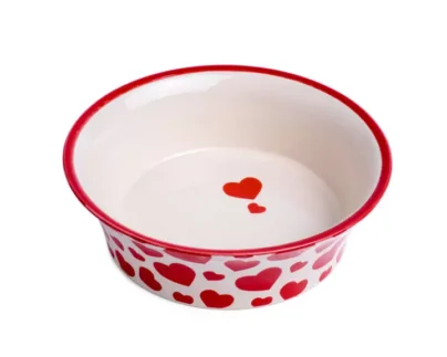 Petface Red Hearts Flared Ceramic Cat Bowl